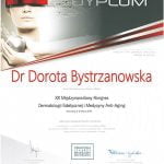 Dyplom - XX Międzynarodowy Kongres Dermatologii Estetycznej i Medycyny Anti-Aging - dr Dorota Bystrzanowska